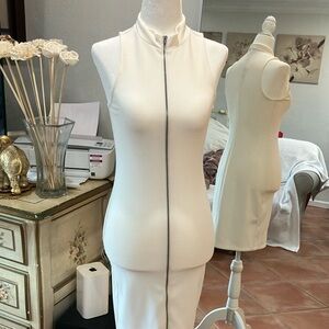 Sleeveless White Zip-Up Dress